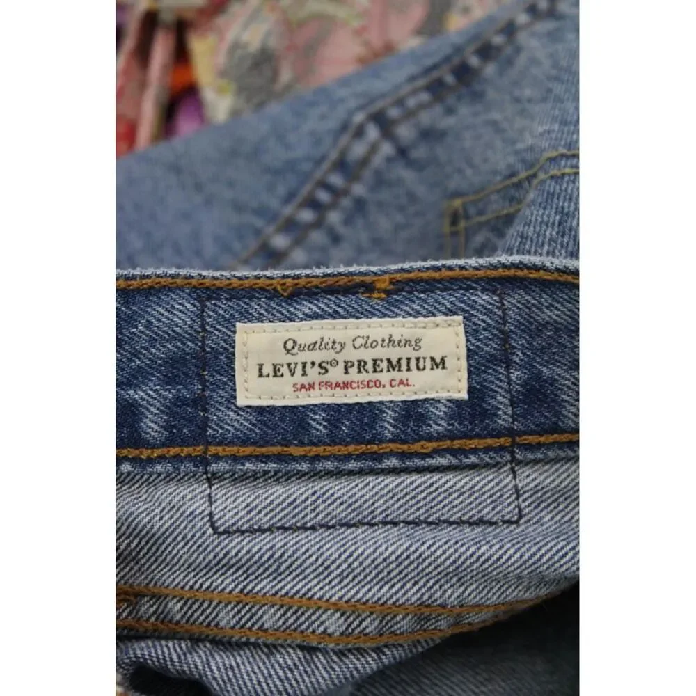 Levis Womens Button Fly High Rise Distressed Straight Leg Jeans Blue Size 30x28